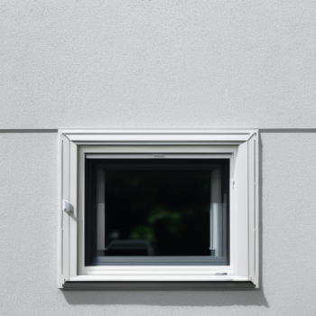Ventana de PVC fija en pared blanca